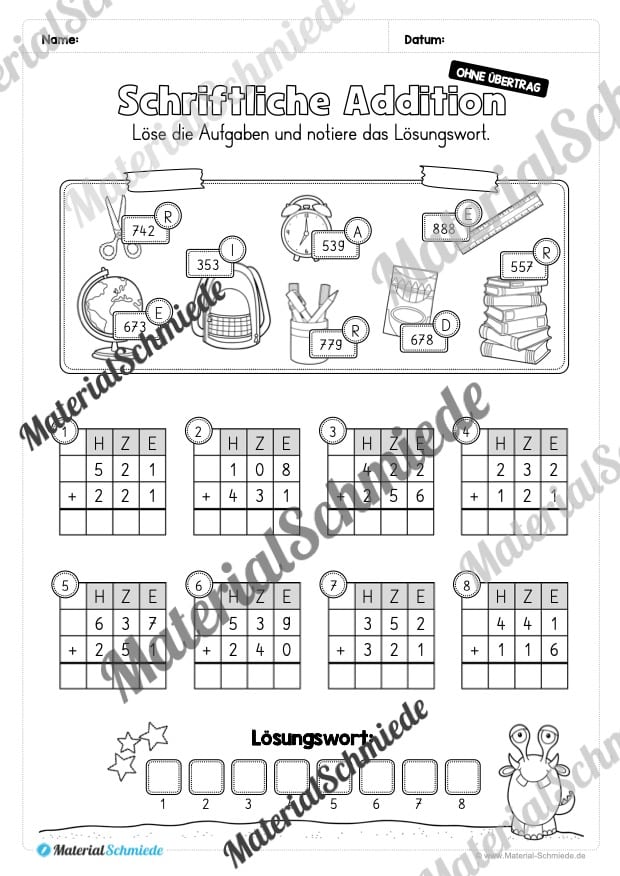 Schriftliche Addition – ZR 1.000 (ohne Übertrag) – Vorschau 13