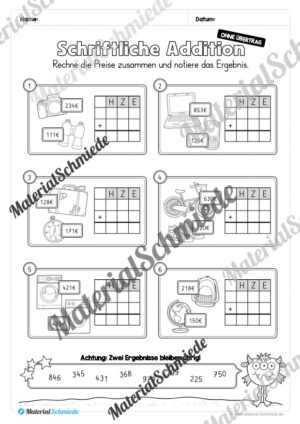 Schriftliche Addition – ZR 1.000 (ohne Übertrag) – Vorschau 14