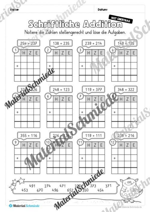 Schriftliche Addition - ZR 1.000 (mit Übertrag) - Vorschau 02
