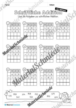 Schriftliche Addition – ZR 1.000 (mit Übertrag) – Vorschau 05