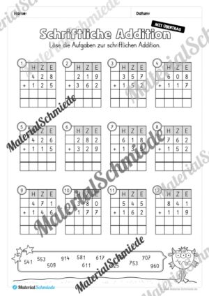 Schriftliche Addition – ZR 1.000 (mit Übertrag) – Vorschau 06