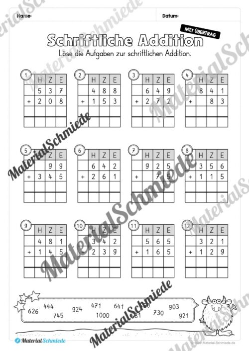 Schriftliche Addition - ZR 1.000 (mit Übertrag) - Vorschau 07
