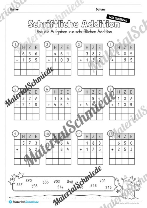 Schriftliche Addition - ZR 1.000 (mit Übertrag) - Vorschau 08