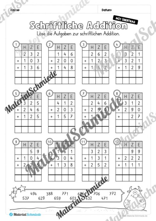 Schriftliche Addition - ZR 1.000 (mit Übertrag) - Vorschau 09
