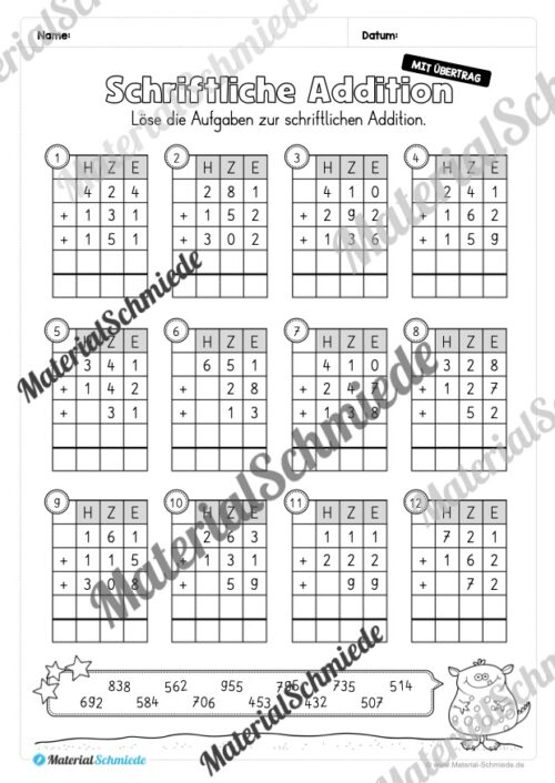 Schriftliche Addition - ZR 1.000 (mit Übertrag) - Vorschau 10