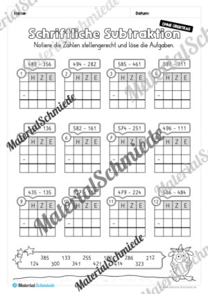Schriftliche Subtraktion – ZR 1.000 (ohne Übertrag) – Vorschau 04