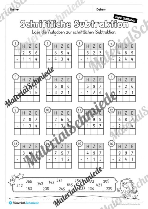 Schriftliche Subtraktion - ZR 1.000 (ohne Übertrag) - Vorschau 06