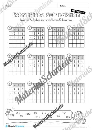 Schriftliche Subtraktion – ZR 1.000 (mit Übertrag) – Vorschau 06