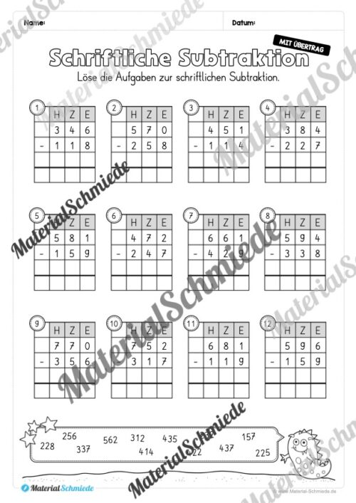 Schriftliche Subtraktion - ZR 1.000 (mit Übertrag) - Vorschau 06