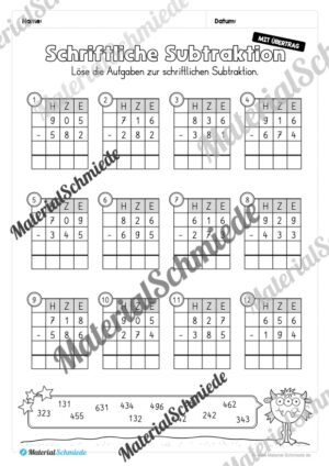 Schriftliche Subtraktion – ZR 1.000 (mit Übertrag) – Vorschau 08