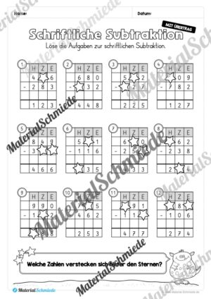 Schriftliche Subtraktion – ZR 1.000 (mit Übertrag) – Vorschau 12