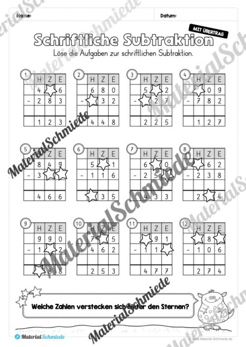 Schriftliche Subtraktion - ZR 1.000 (mit Übertrag) - Vorschau 12