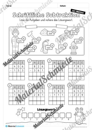 Schriftliche Subtraktion – ZR 1.000 (mit Übertrag) – Vorschau 13