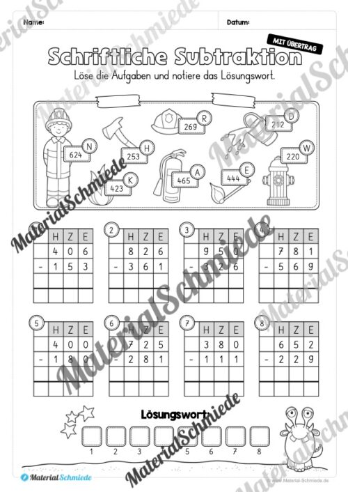 Schriftliche Subtraktion - ZR 1.000 (mit Übertrag) - Vorschau 13