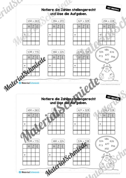 Mini-Heft: Schriftliche Addition & Subtraktion - ZR 1.000 (mit Übertrag) - Vorschau 04