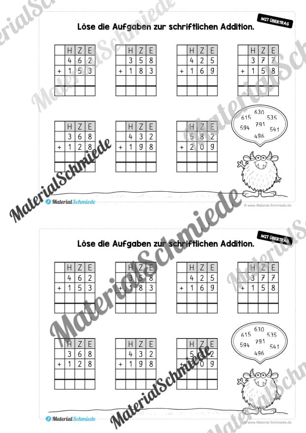 Mini-Heft: Schriftliche Addition & Subtraktion – ZR 1.000 (mit Übertrag) – Vorschau 06