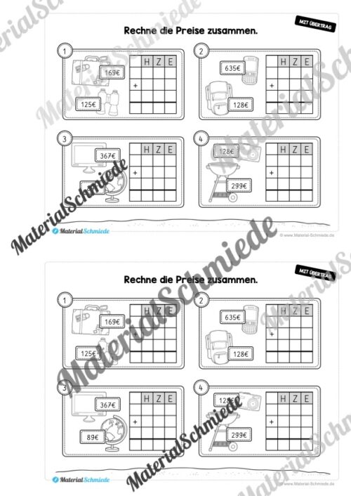 Mini-Heft: Schriftliche Addition & Subtraktion - ZR 1.000 (mit Übertrag) - Vorschau 12