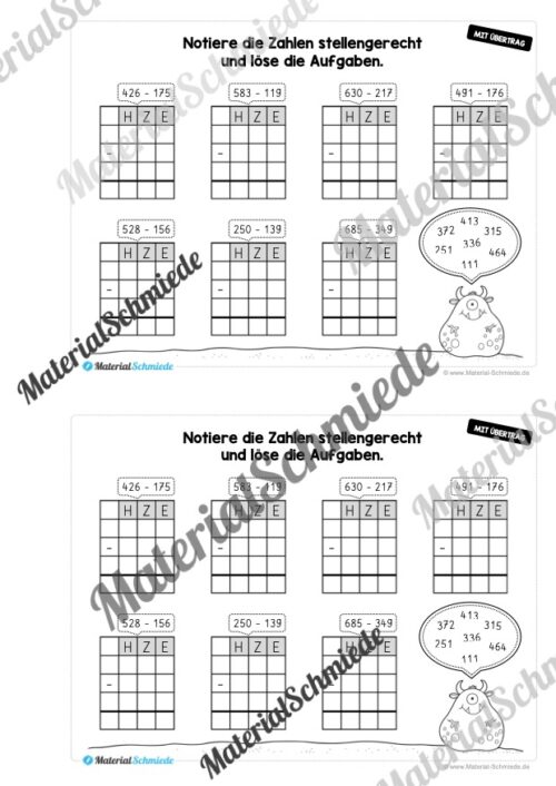 Mini-Heft: Schriftliche Addition & Subtraktion - ZR 1.000 (mit Übertrag) - Vorschau 16
