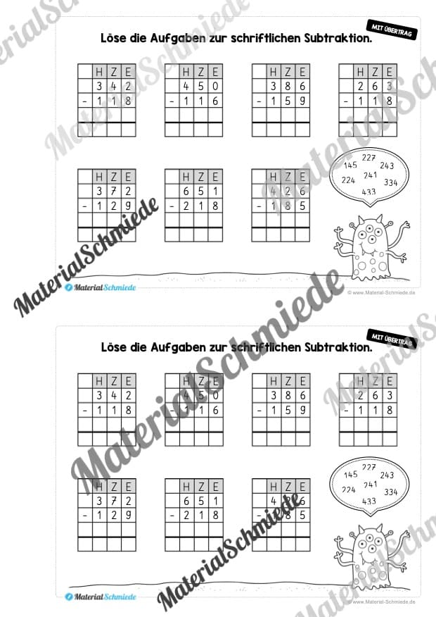 Mini-Heft: Schriftliche Addition & Subtraktion – ZR 1.000 (mit Übertrag) – Vorschau 17