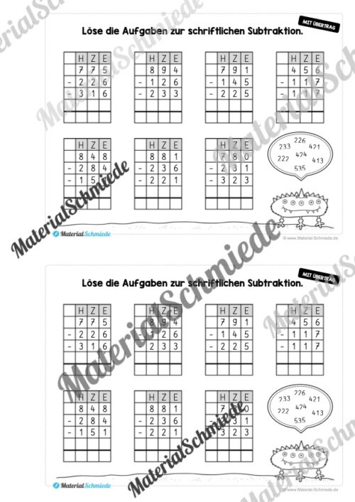 Mini-Heft: Schriftliche Addition & Subtraktion - ZR 1.000 (mit Übertrag) - Vorschau 20
