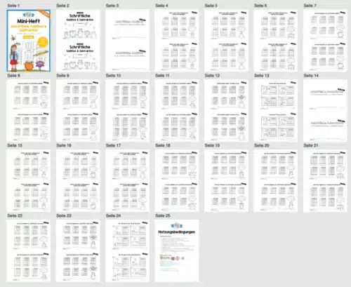 Mini-Heft: Schriftliche Addition & Subtraktion - ZR 1.000 (mit Übertrag) - Überblick