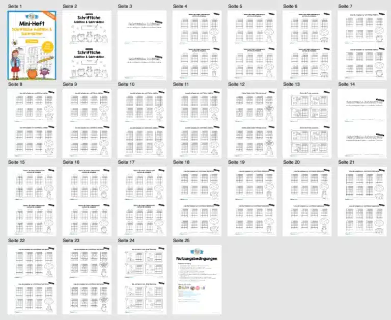 Mini-Heft: Schriftliche Addition & Subtraktion – ZR 1.000 (mit Übertrag) – Überblick