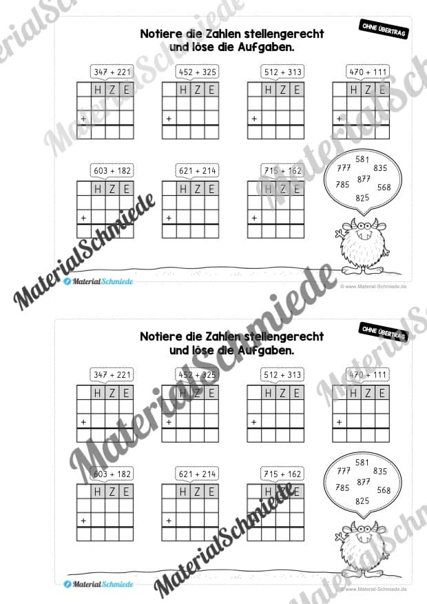 Mini-Heft: Schriftliche Addition & Subtraktion – ZR 1.000 (ohne Übertrag) – Vorschau 04