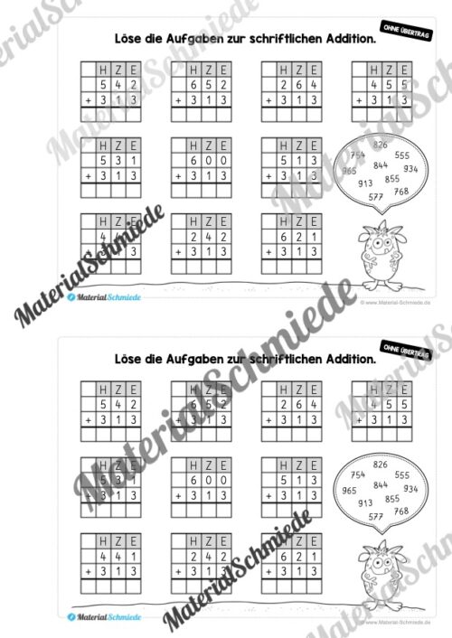 Mini-Heft: Schriftliche Addition & Subtraktion - ZR 1.000 (ohne Übertrag) - Vorschau 07