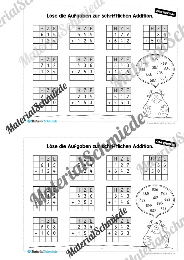Mini-Heft: Schriftliche Addition & Subtraktion – ZR 1.000 (ohne Übertrag) – Vorschau 08