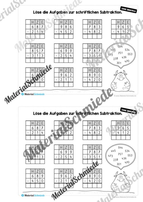 Mini-Heft: Schriftliche Addition & Subtraktion - ZR 1.000 (ohne Übertrag) - Vorschau 18