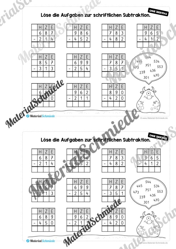 Mini-Heft: Schriftliche Addition & Subtraktion – ZR 1.000 (ohne Übertrag) – Vorschau 18