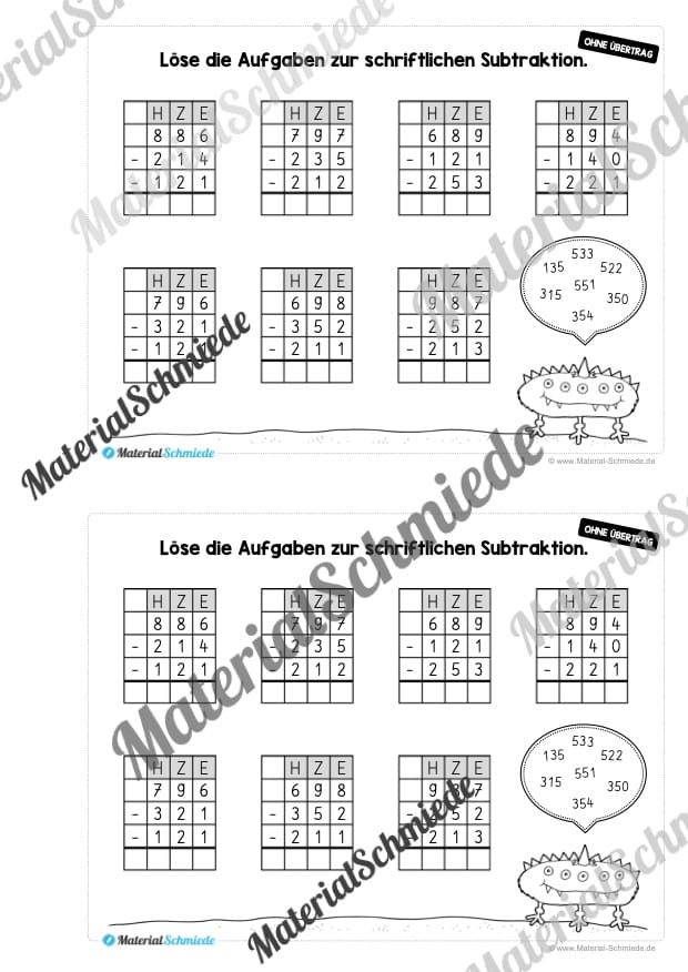 Mini-Heft: Schriftliche Addition & Subtraktion – ZR 1.000 (ohne Übertrag) – Vorschau 21