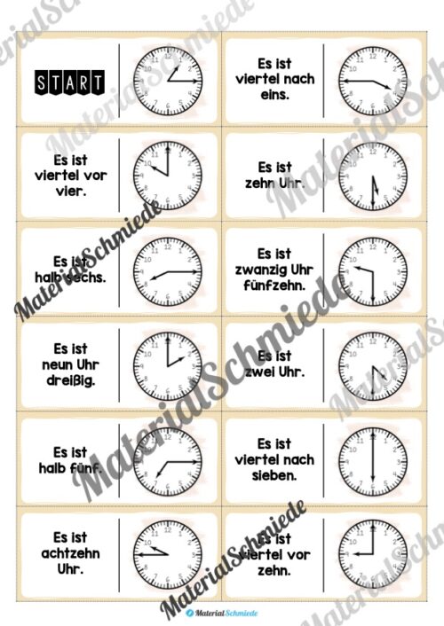 Domino Uhrzeiten (24 Karten) - Arbeitsblatt 01