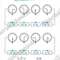 Übungen Uhrzeit: Halbe Stunden (Uhrzeiten verbinden: analog/digital