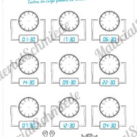 Übungen Uhrzeit: Halbe Stunden (Uhrzeiten eintragen)
