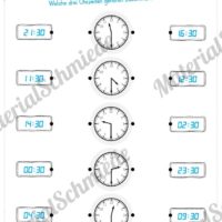 Übungen Uhrzeit: Halbe Stunden (Uhrzeiten verbinden: Zwei Schreibweisen)