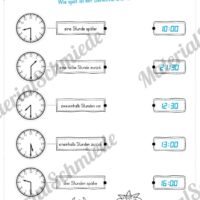 Übungen Uhrzeit: Halbe Stunden (Uhrzeiten verbinden: Analog, Text, digital)