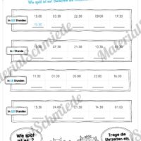 Übungen Uhrzeit: Halbe Stunden (Uhrzeiten in Tabellen eintragen)