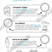 Übungen Uhrzeit: Halbe Stunden (Textaufgaben)