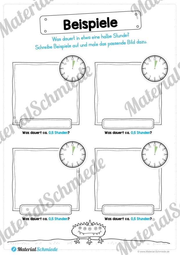 Übungen Uhrzeit: Halbe Stunden (Was dauert eine halbe Stunde lang?)
