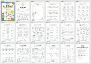 Übungsheft Uhrzeit: 15-Mix-Aufgaben (Halbe Stunden) – Überblick