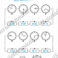 Übungen Uhrzeit: Mix-Aufgaben (Uhrzeiten verbinden: Digital/Analog)