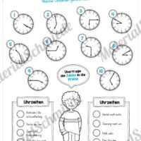 Übungen Uhrzeit: Mix-Aufgaben (Uhrzeiten finden)