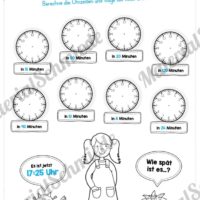 Übungen Uhrzeit: Mix-Aufgaben (Rechnen und Uhrzeiten einzeichnen)