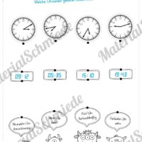 Übungen Uhrzeit: Mix-Aufgaben (Uhrzeiten verbinden: Digital/Analog/Text)
