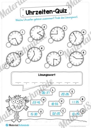 Übungen Uhrzeit: Mix-Aufgaben (Uhrzeiten Quiz)