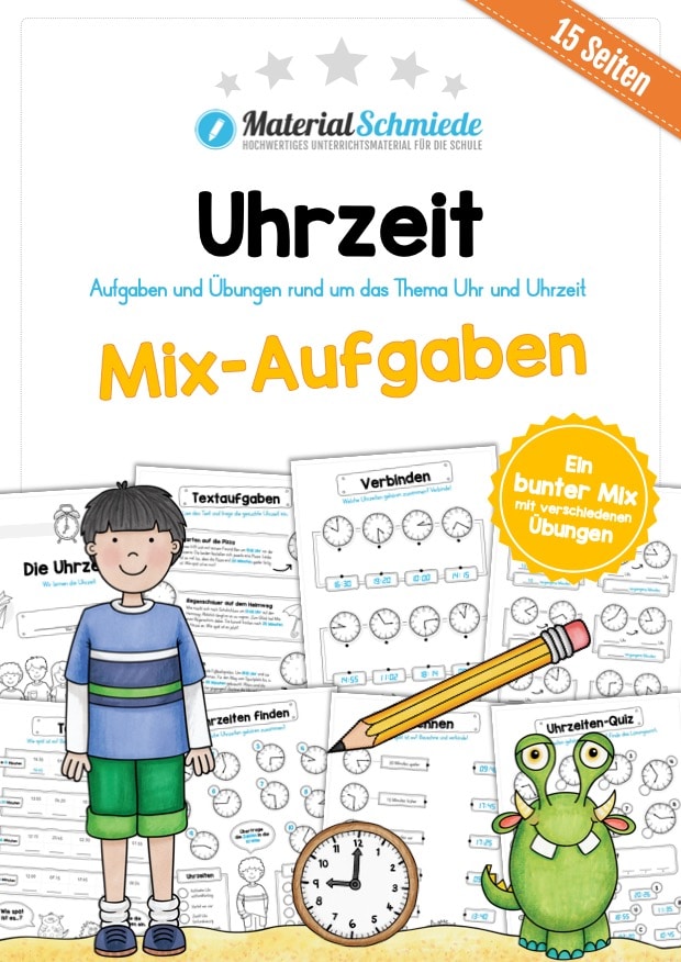 Übungen Uhrzeit: Mix-Aufgaben (15 Arbeitsblätter)