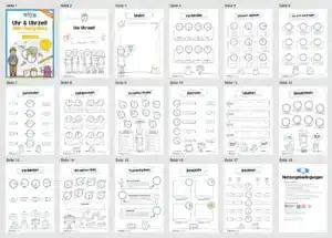 Übungsheft Uhrzeit: 15 Aufgaben (Gemischte Zeiteinheiten) – Überblick Übungsheft Uhrzeit: 15 Aufgaben (Gemischte Zeiteinheiten) – Überblick