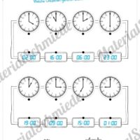 Übungen Uhrzeit: Stunden (Analoge und digitale Uhrzeiten verbinden)