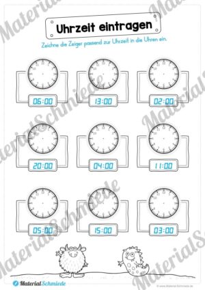 Übungen Uhrzeit: Stunden (Uhrzeiten eintragen)